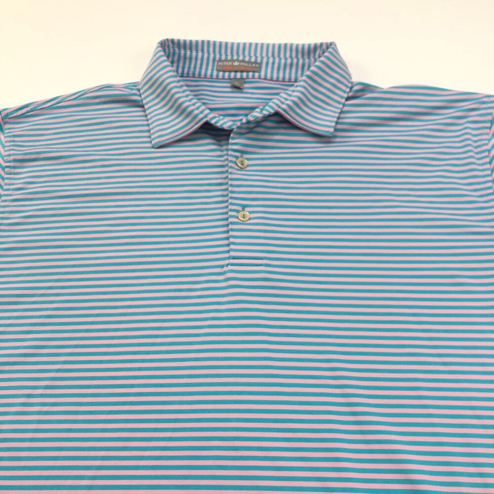 Peter Millar SUMMER COMFORT XL Golf SS Stretch Button Polo Striped Shirt